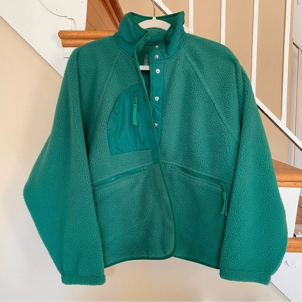 NWT Free People Movement Hit The Slopes Fleece Jacket Green Glow Medium